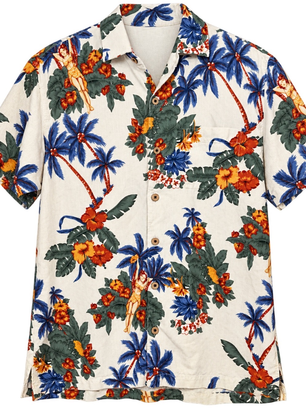 Tommy Bahama Cream Short-Sleeve Hawaiian Shirt with Blue & Orange Floral Print